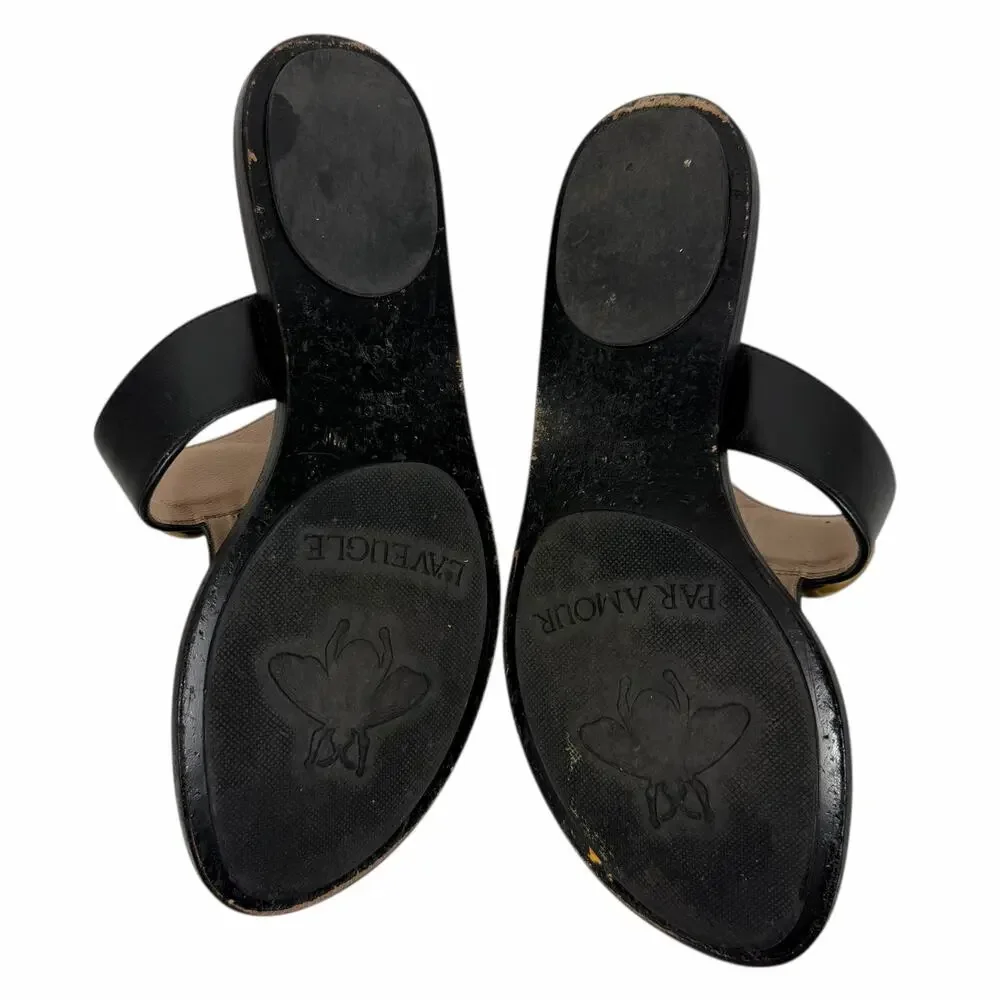 Gucci Black Leather Thong Sandal Gold Double G Logo Size 36.5 - Picture 11 of 15